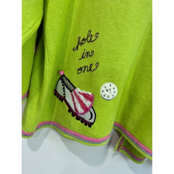 Berek Golf Sweater Cardigan Green Pink Beaded Embroidered Women’s L - Picture 9 of 11